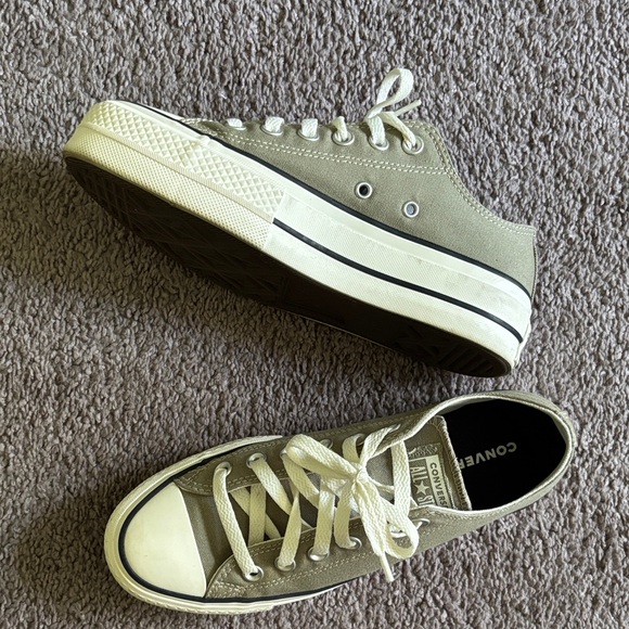 Converse Women's Sage Green and Off White Low-Top Platform Sneakers - Picture 1 of 6